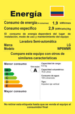 LAVADORA CARGA SUPERIOR 8 Kg/17lbs DOBLE TINA WP8WMR